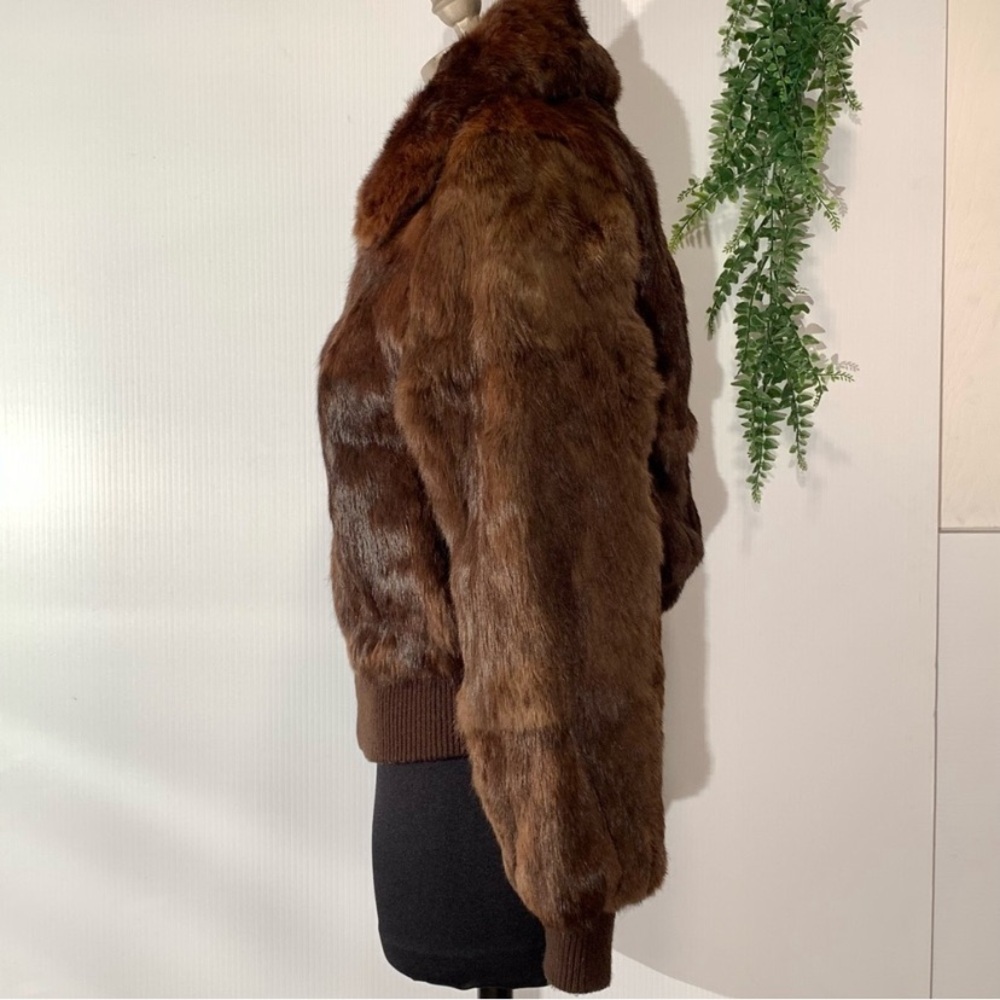 Bomber Jacket Genuine brown Rabbit Fur - Picture 3 of 12
